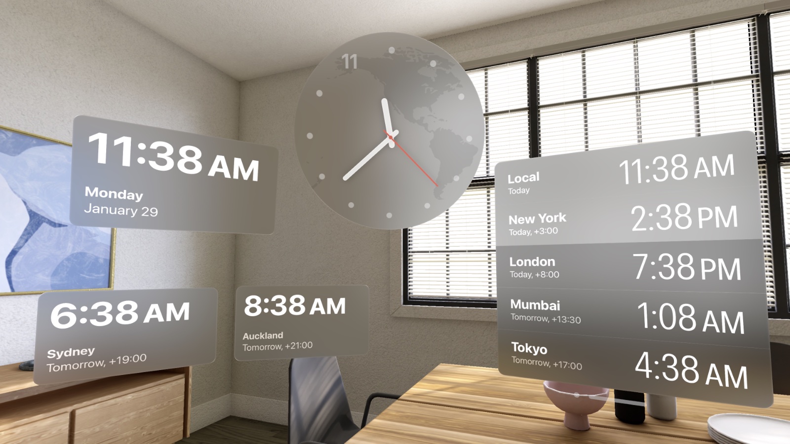 Screenshot of my Clocks app on Apple Vision Pro